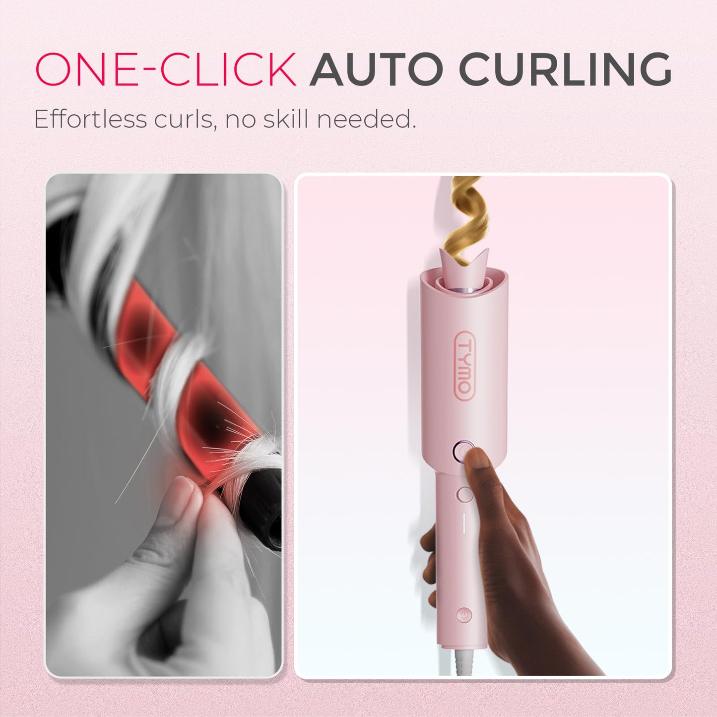 Automatic Rotating Curling Iron - CURLPRO Beach Waves Curling Wand, Portable Hair Curler, 500 Million Ionic, Dual Voltage & Lightweight for Travel, Ceramic Coating, 1 Inch, Pink