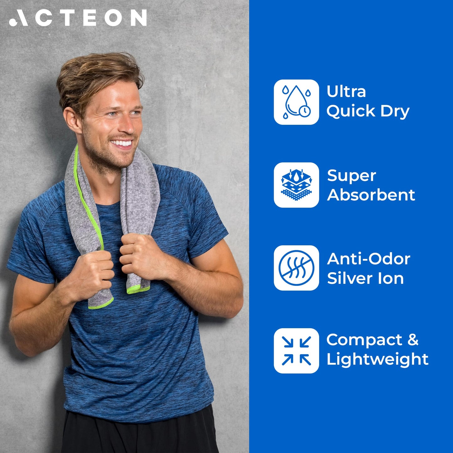 Microfiber Gym Towels 5 Pack, Quick Dry Silver ION Odor-Free Sweat Towel, Super Absorbent Fast Drying for Men & Women, Workout, Yoga, Running, Hiking, Travel โ 16x30.5 Inch