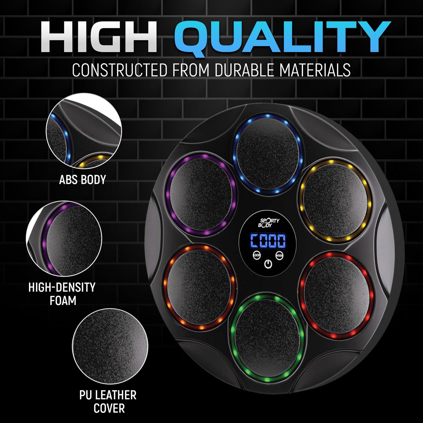 Music Boxing Beatbox Trainer , 9 Speeds & 9 Light Modes, Bluetooth Sync, Auto Counting, and Durable ABS Body for Home Workouts, Supports 440lbs Punch Force, Wall Mounted Boxing Machine