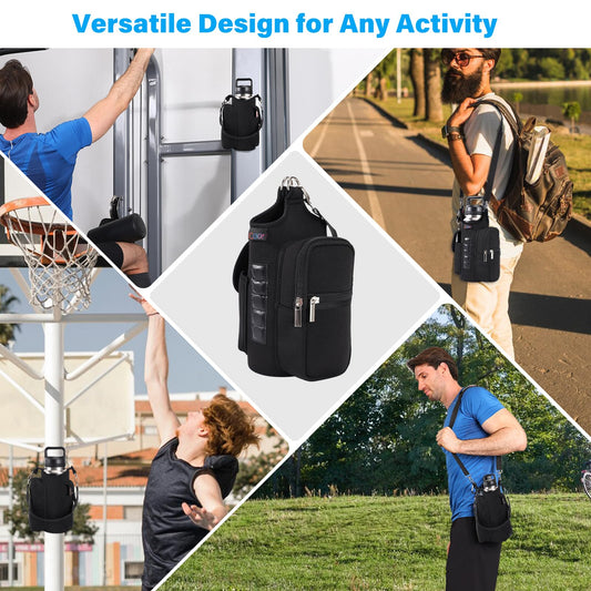 Magnetic Gym Bag Water Bottle Holder with Phone Pockets & Shoulder Strap,5 Built-in Magnets Gym Bottle Pouch Carrier Sleeve,Sling Magnetic Bag Gym Accessories Organizer for Men Women