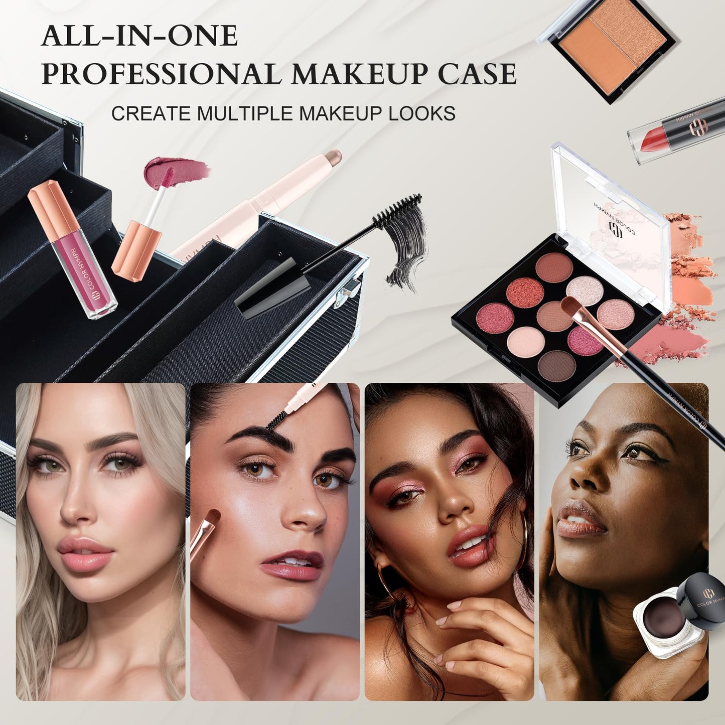 Makeup Sets for Teens Girls Women, Professional Makeup Kits All In One Makeup Set Storage Train Case, Beginner Full Cosmetics Kit with Eyeshadow Blush Lipstick Lipgloss Mascara etc Black