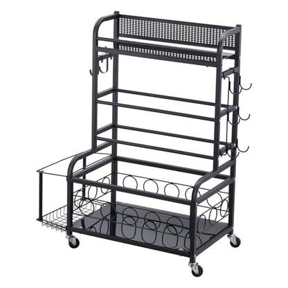 Yoga Mat Storage Rack, Home Gym Workout Equipment Organizer, Powder Coated Finish Steel Yoga Mat Holder with Hooks & Wheels, Weight Rack for Dumbbell, Kettlebell, Foam Roller, and Yoga Strap