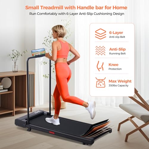 Walking Pad Treadmill with Handle Bar, 2026 Upgrade Portable Under Desk Treadmill for Home Small with Handles, 3.0HP Walking Pad for Home, 0.6-7.6MPH, 350LBS