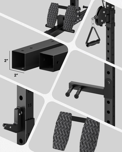 C11 Power Rack, 2000 lbs Multi-Function Power Cage with Cable Crossover System and More Training Attachment, All-in-One Squat Rack with LAT Pull Down System for Home Gym