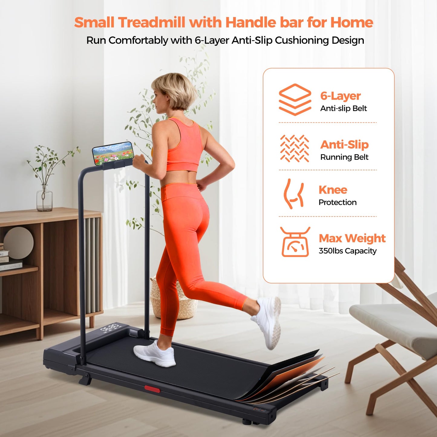 Walking Pad Treadmill with Handle Bar, 2026 Upgrade Portable Under Desk Treadmill for Home Small with Handles, 3.0HP Walking Pad for Home, 0.6-7.6MPH, 350LBS