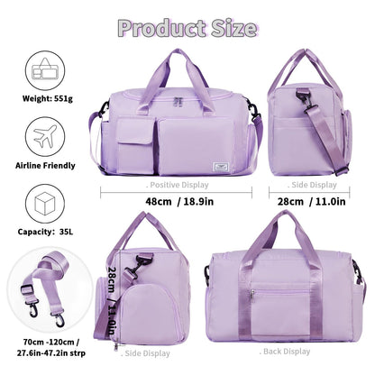 Women's Gym Duffle Bag with Shoes Compartment, 37L Capacity, Ideal for Travel, Gym, Sports, Duffel, Weekender, Lavender
