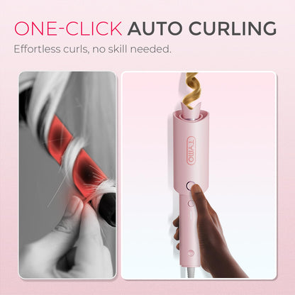Automatic Rotating Curling Iron -  CURLPRO Beach Waves Curling Wand, Portable Hair Curler, 500 Million Ionic, Dual Voltage & Lightweight for Travel, Ceramic Coating, 1 Inch, Pink
