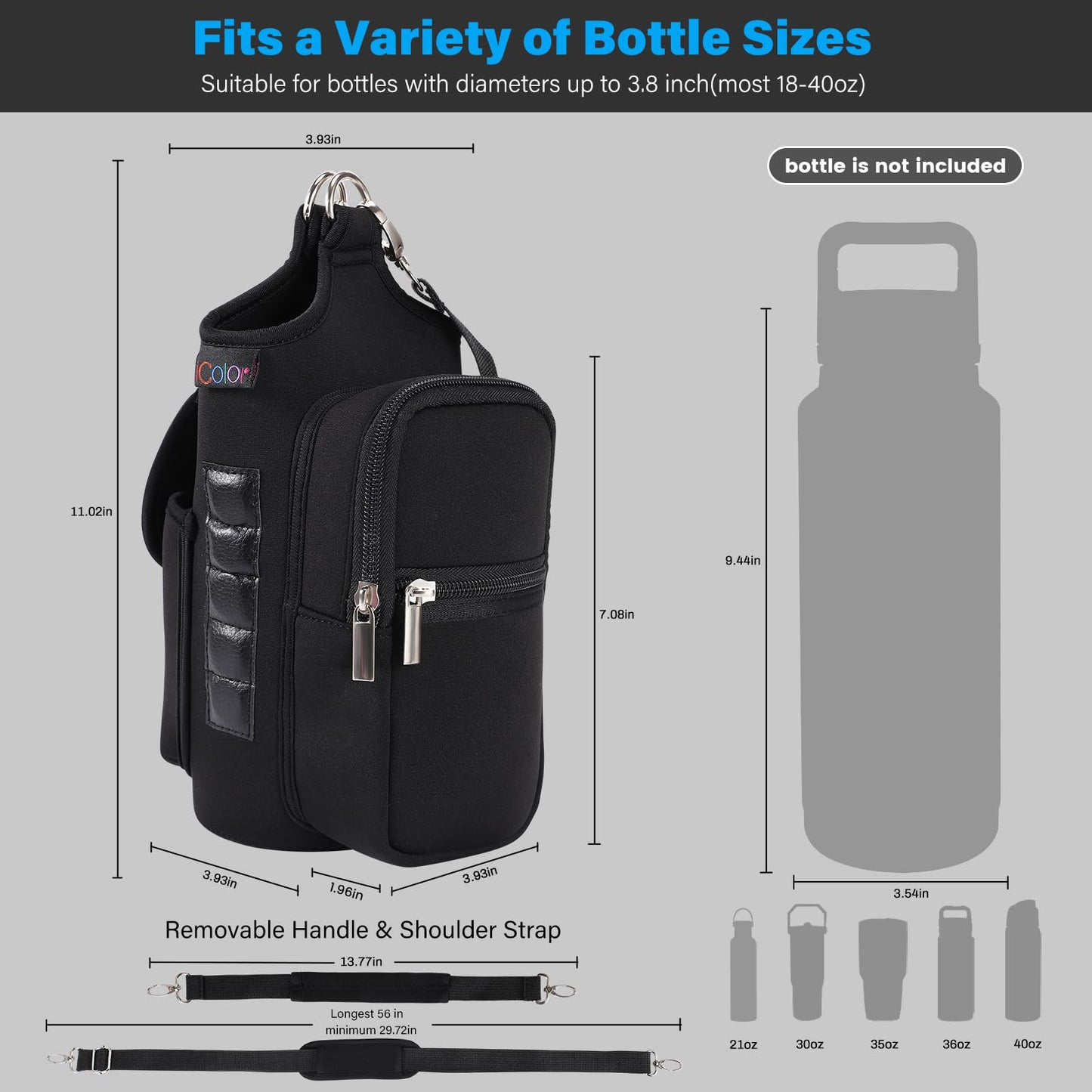 Magnetic Gym Bag Water Bottle Holder with Phone Pockets & Shoulder Strap,5 Built-in Magnets Gym Bottle Pouch Carrier Sleeve,Sling Magnetic Bag Gym Accessories Organizer for Men Women