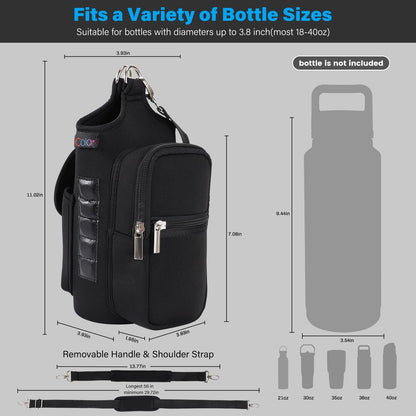 Magnetic Gym Bag Water Bottle Holder with Phone Pockets & Shoulder Strap,5 Built-in Magnets Gym Bottle Pouch Carrier Sleeve,Sling Magnetic Bag Gym Accessories Organizer for Men Women
