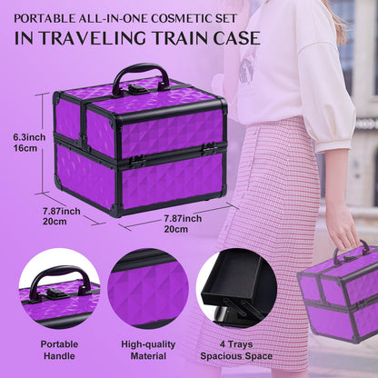 All in one Makeup Kit For Girls Teens, Makeup Set 4 Trays Spacious Space Train Case for Beginner with Eyeshadow Highlighter Lipgloss Blush Contour Concealer Brush Eyeliner Lipbalm
