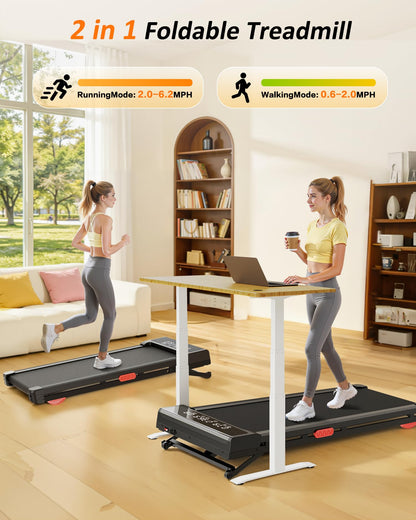 Treadmill with Auto Incline,12-Level Incline Walking Pad Treadmill with Handle Bar,3.0HP Quiet Under Desk 350 lbs Weight Capacity 2 in 1 Foldable Treadmills Walking LED Display for Home Office Gym