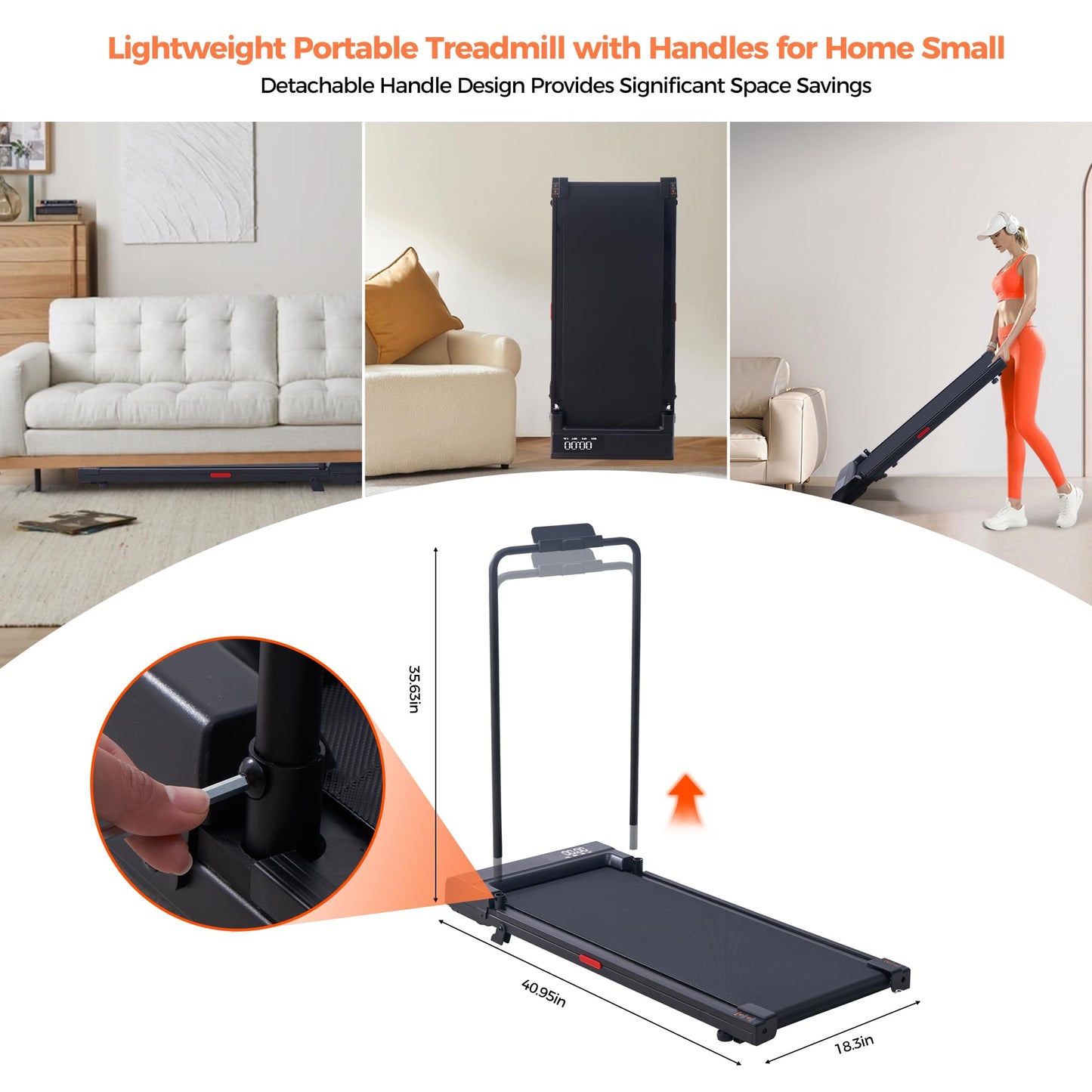 Walking Pad Treadmill with Handle Bar, 2026 Upgrade Portable Under Desk Treadmill for Home Small with Handles, 3.0HP Walking Pad for Home, 0.6-7.6MPH, 350LBS