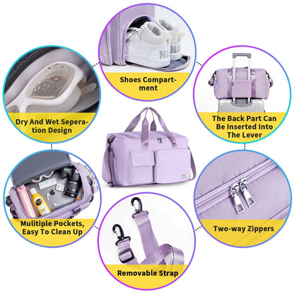 Women's Gym Duffle Bag with Shoes Compartment, 37L Capacity, Ideal for Travel, Gym, Sports, Duffel, Weekender, Lavender