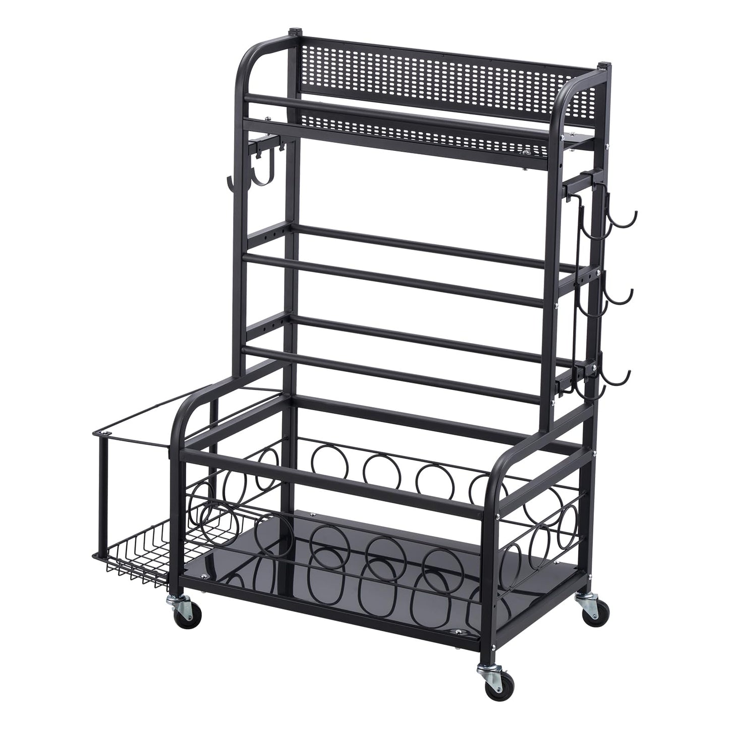 Yoga Mat Storage Rack, Home Gym Workout Equipment Organizer, Powder Coated Finish Steel Yoga Mat Holder with Hooks & Wheels, Weight Rack for Dumbbell, Kettlebell, Foam Roller, and Yoga Strap