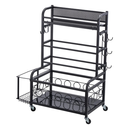 Yoga Mat Storage Rack, Home Gym Workout Equipment Organizer, Powder Coated Finish Steel Yoga Mat Holder with Hooks & Wheels, Weight Rack for Dumbbell, Kettlebell, Foam Roller, and Yoga Strap