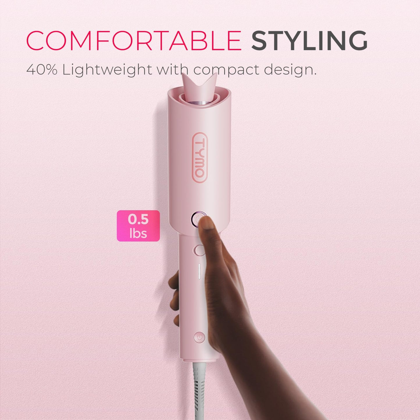 Automatic Rotating Curling Iron -  CURLPRO Beach Waves Curling Wand, Portable Hair Curler, 500 Million Ionic, Dual Voltage & Lightweight for Travel, Ceramic Coating, 1 Inch, Pink