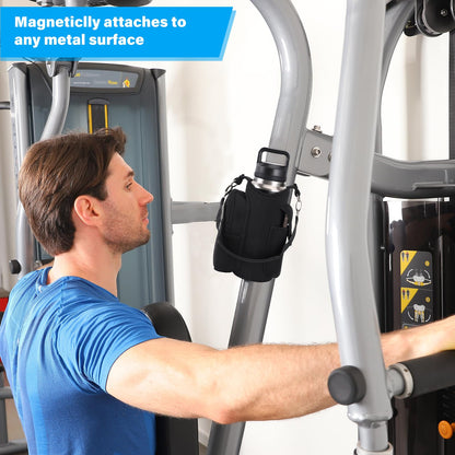 Magnetic Gym Bag Water Bottle Holder with Phone Pockets & Shoulder Strap,5 Built-in Magnets Gym Bottle Pouch Carrier Sleeve,Sling Magnetic Bag Gym Accessories Organizer for Men Women