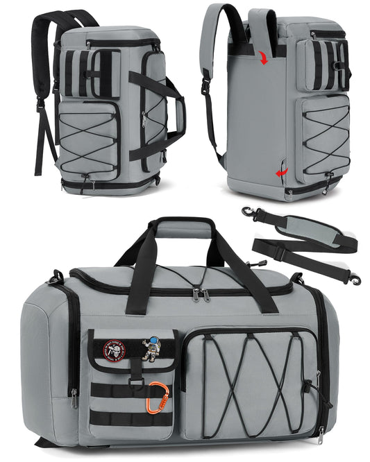 Gym Bag for Men 45L Sports Duffel Bags 3-in-1 Travel Duffel Bag with Shoe Compartment, Gym Workout Backpack Carry On Weekender Bag Overnight Bag for Travel, Grey