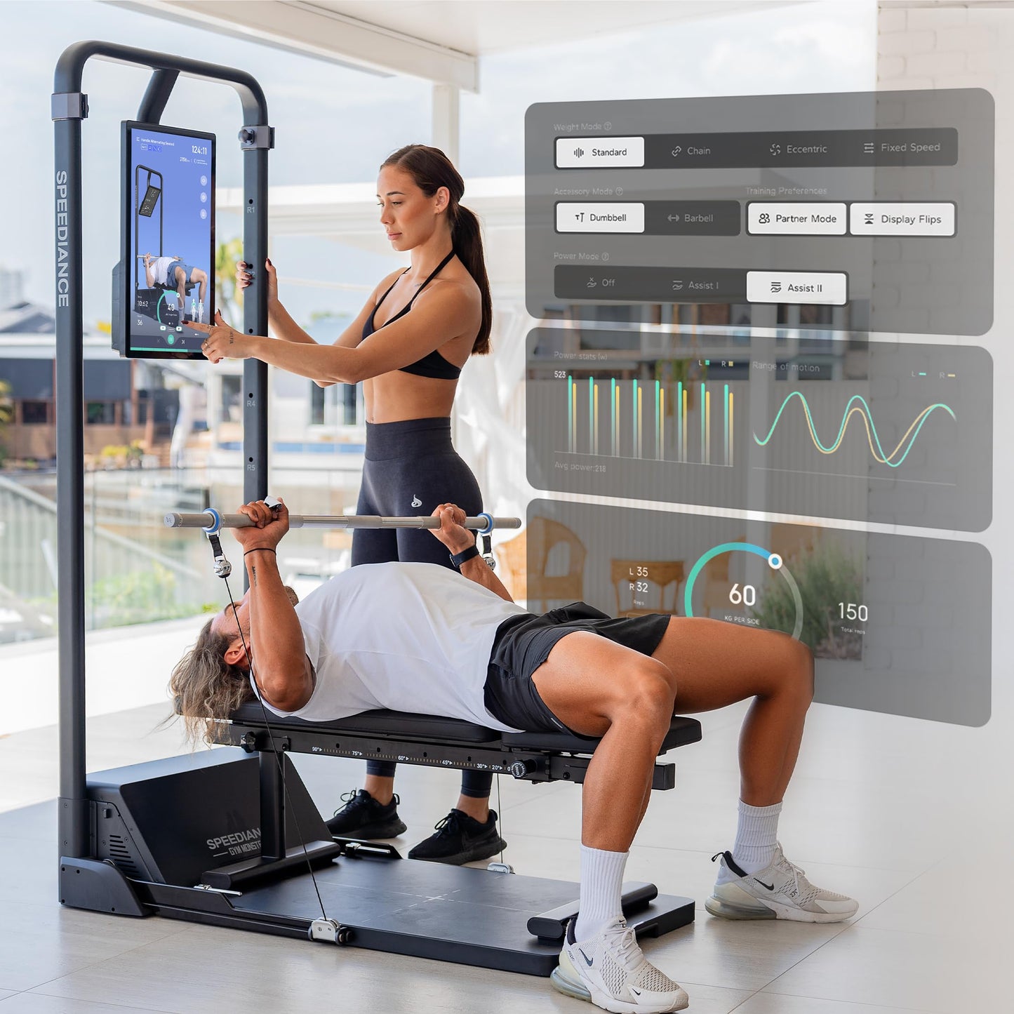 Gym Monster Smart Home Gym, Multifunctional Strength Training Machine, Smith Machine Power Cage Workout Station, Squat Rack Cable Machine, Full Body Fitness Equipment for Home Workout