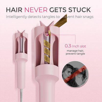Automatic Rotating Curling Iron -  CURLPRO Beach Waves Curling Wand, Portable Hair Curler, 500 Million Ionic, Dual Voltage & Lightweight for Travel, Ceramic Coating, 1 Inch, Pink
