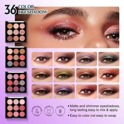 All in one Makeup Kit For Girls Teens, Makeup Set 4 Trays Spacious Space Train Case for Beginner with Eyeshadow Highlighter Lipgloss Blush Contour Concealer Brush Eyeliner Lipbalm