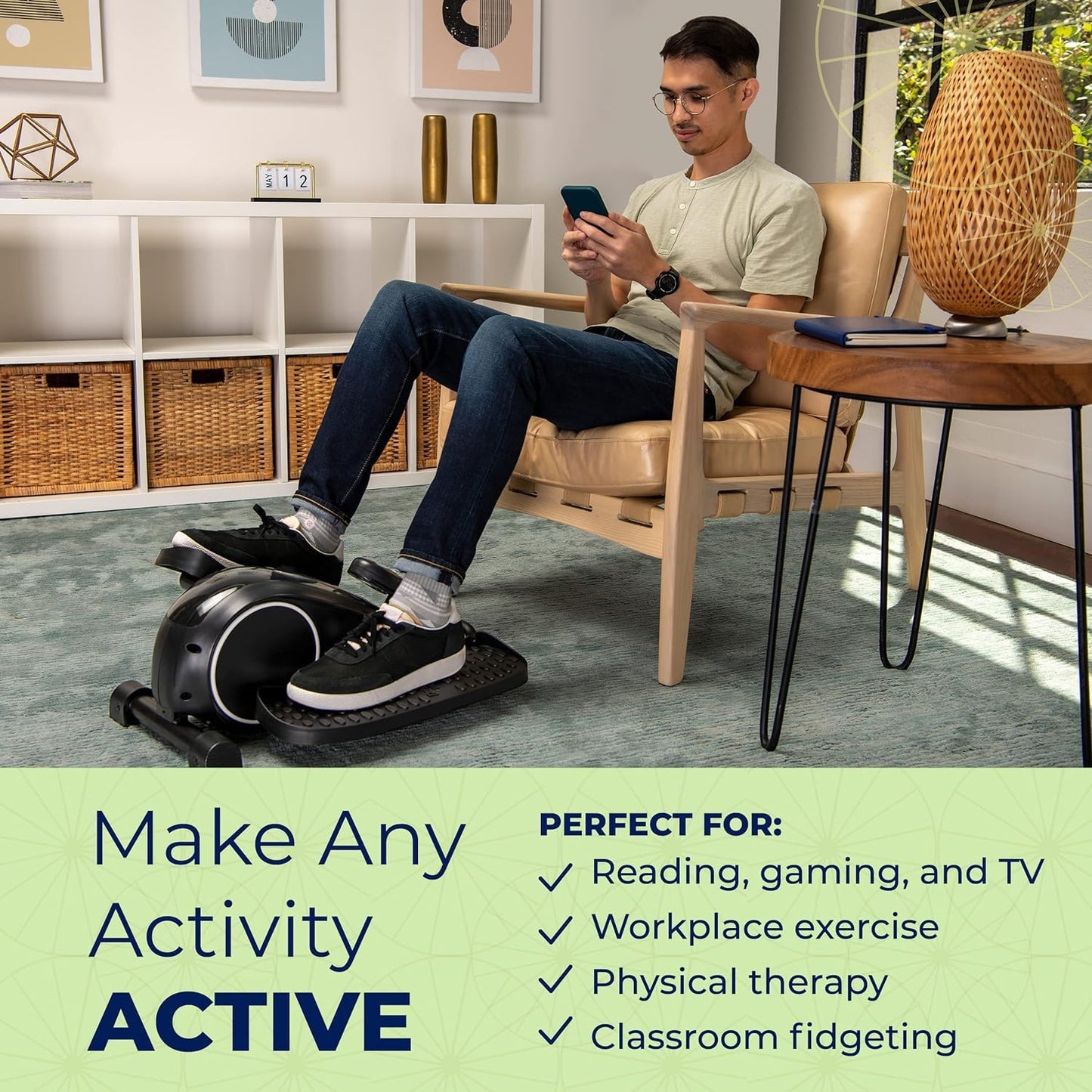 Ellipse Leg Exerciser - Under Desk Elliptical Machine and Foot Pedal Exerciser - Leg Exerciser While Sitting - Compact Under Desk Exercise Equipment