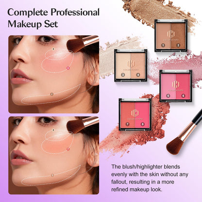 All in one Makeup Kit For Girls Teens, Makeup Set 4 Trays Spacious Space Train Case for Beginner with Eyeshadow Highlighter Lipgloss Blush Contour Concealer Brush Eyeliner Lipbalm