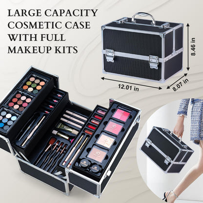Makeup Sets for Teens Girls Women, Professional Makeup Kits All In One Makeup Set Storage Train Case, Beginner Full Cosmetics Kit with Eyeshadow Blush Lipstick Lipgloss Mascara etc Black