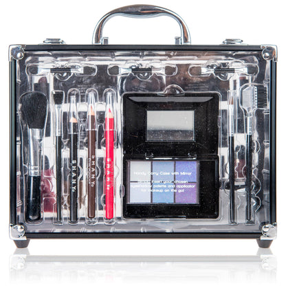 Carry All Trunk Makeup Train Case with Re-usable Aluminum Beauty Storage Organizer Case. Make up Set with Eye palettes, Blushes,Face Powders, Manicure, Pedicure and Cosmetics Brushes. GIFT SET
