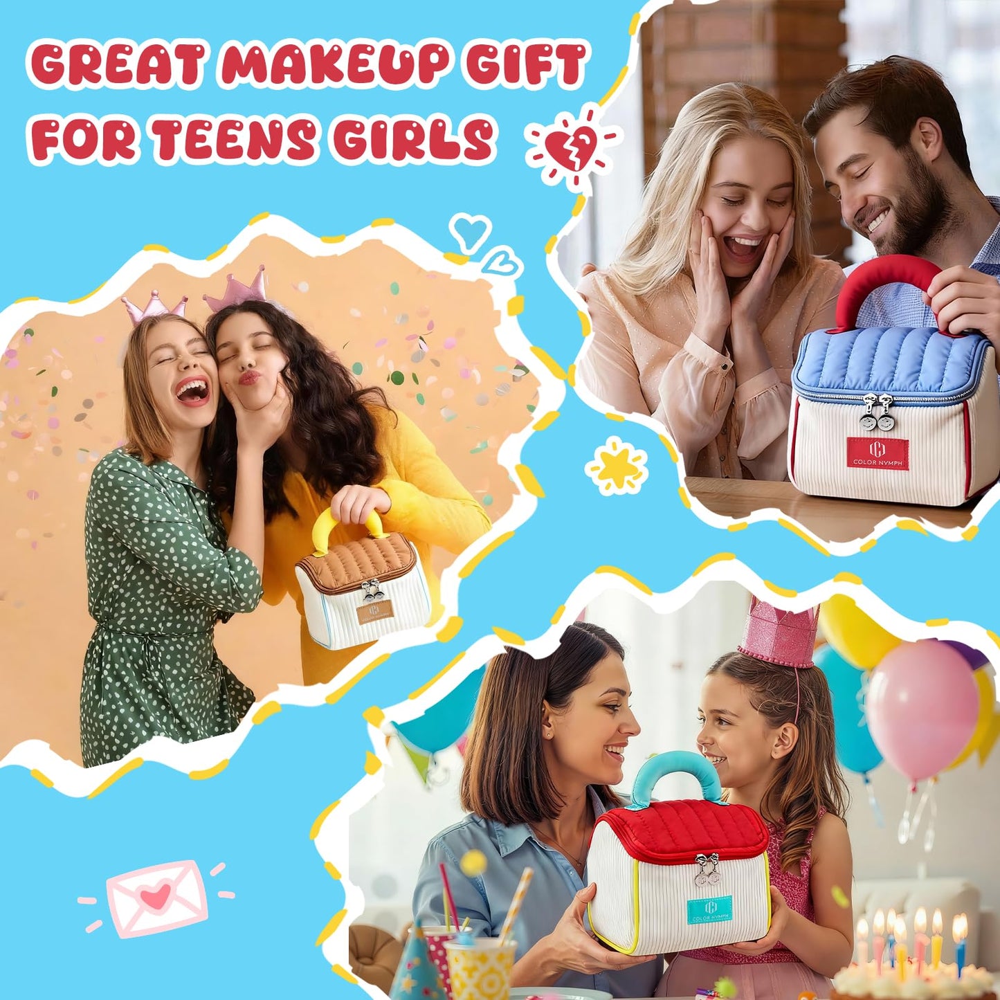 All In One Girls Makeup Kits for Teen Girls & Women Full Kit with Cutie Pie Handbag, Make up Set for Girl with Eyeshadow Blushes Contour Highlighter Lipgloss Mascara Eyeliner and Mirror