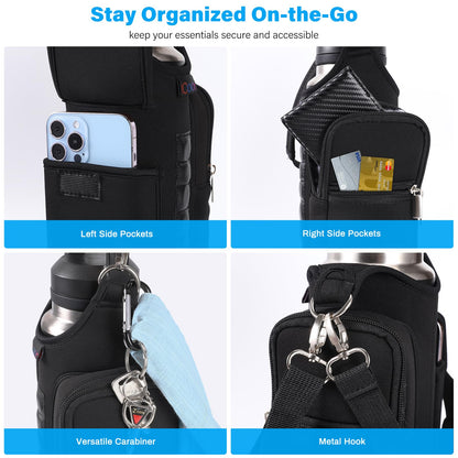 Magnetic Gym Bag Water Bottle Holder with Phone Pockets & Shoulder Strap,5 Built-in Magnets Gym Bottle Pouch Carrier Sleeve,Sling Magnetic Bag Gym Accessories Organizer for Men Women