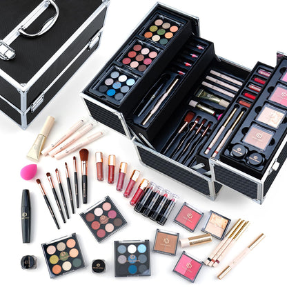 Makeup Sets for Teens Girls Women, Professional Makeup Kits All In One Makeup Set Storage Train Case, Beginner Full Cosmetics Kit with Eyeshadow Blush Lipstick Lipgloss Mascara etc Black