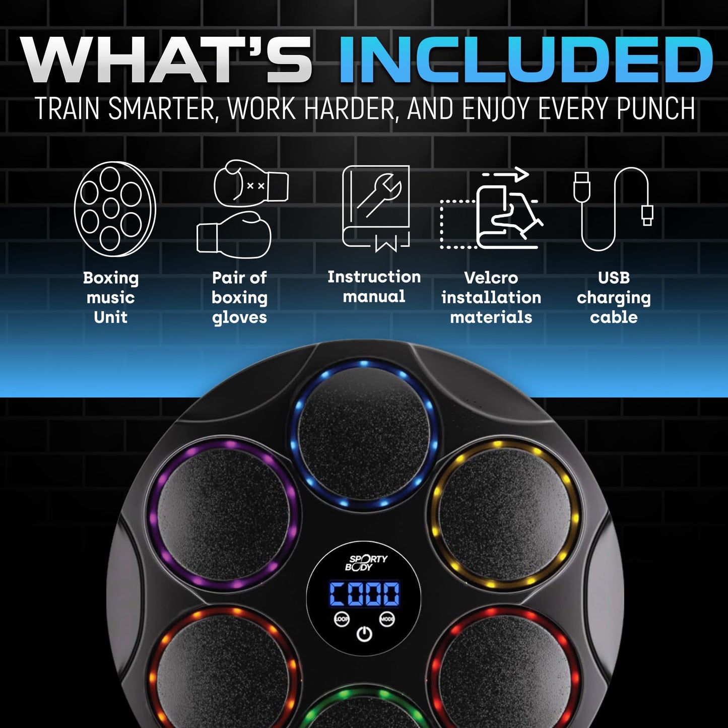 Music Boxing Beatbox Trainer , 9 Speeds & 9 Light Modes, Bluetooth Sync, Auto Counting, and Durable ABS Body for Home Workouts, Supports 440lbs Punch Force, Wall Mounted Boxing Machine