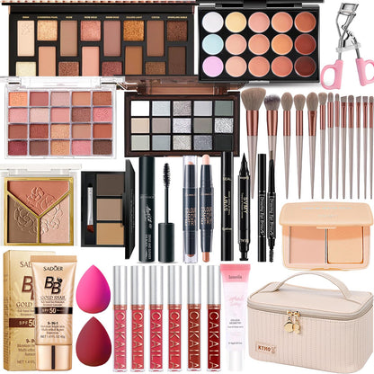 All in One Makeup Kit, Makeup Kit for Women Full Kit, Travel Makeup Gift Set for Women, Teens & Girls, Includes Eyeshadow Lipstick Eyeliner Eyebrow Pencil Brush Set, Beginners and Professionals Alike