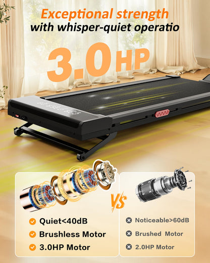 Treadmill with Auto Incline,12-Level Incline Walking Pad Treadmill with Handle Bar,3.0HP Quiet Under Desk 350 lbs Weight Capacity 2 in 1 Foldable Treadmills Walking LED Display for Home Office Gym