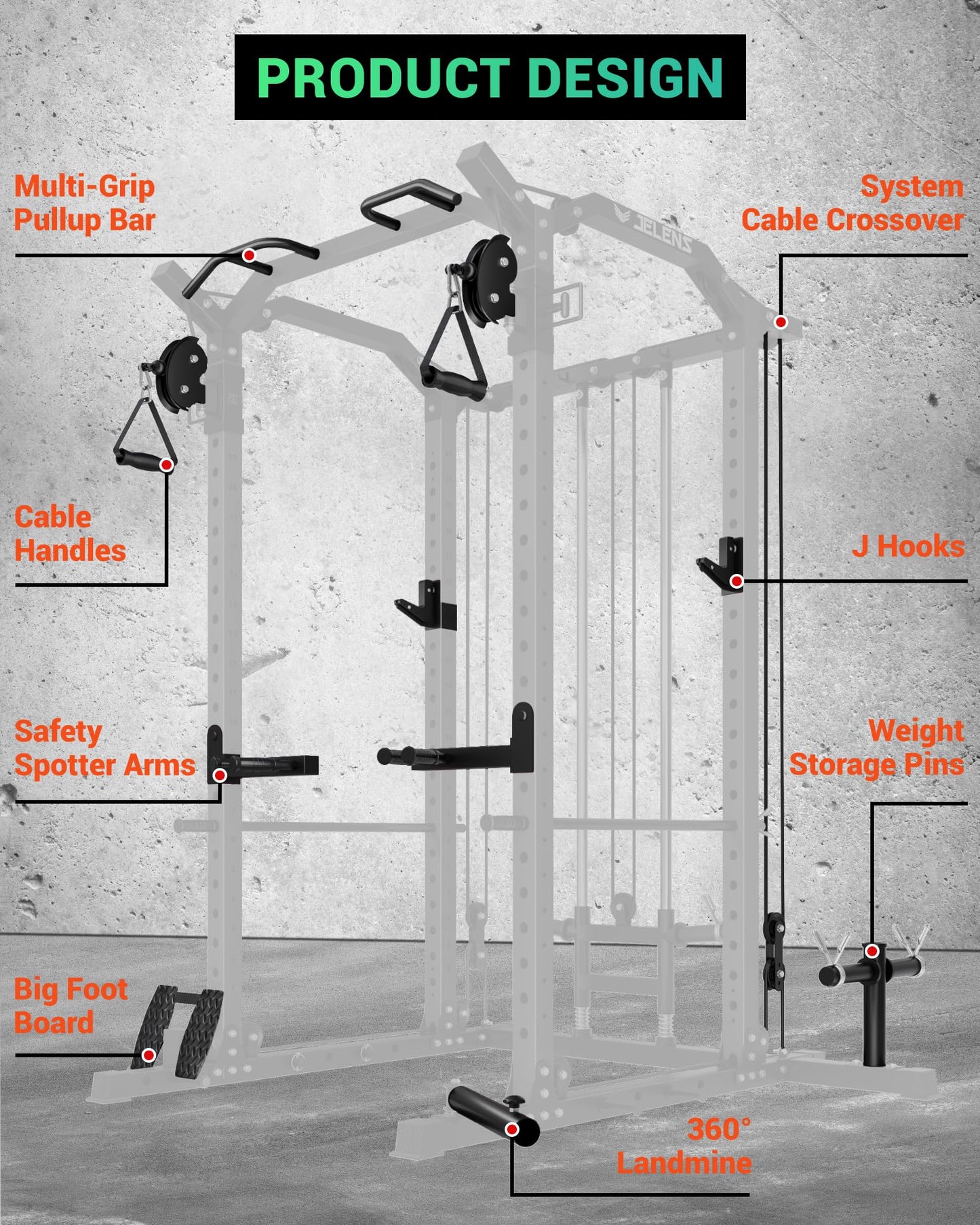 C11 Power Rack, 2000 lbs Multi-Function Power Cage with Cable Crossover System and More Training Attachment, All-in-One Squat Rack with LAT Pull Down System for Home Gym