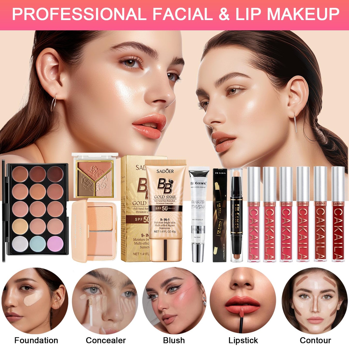 All in One Makeup Kit, Makeup Kit for Women Full Kit, Travel Makeup Gift Set for Women, Teens & Girls, Includes Eyeshadow Lipstick Eyeliner Eyebrow Pencil Brush Set, Beginners and Professionals Alike
